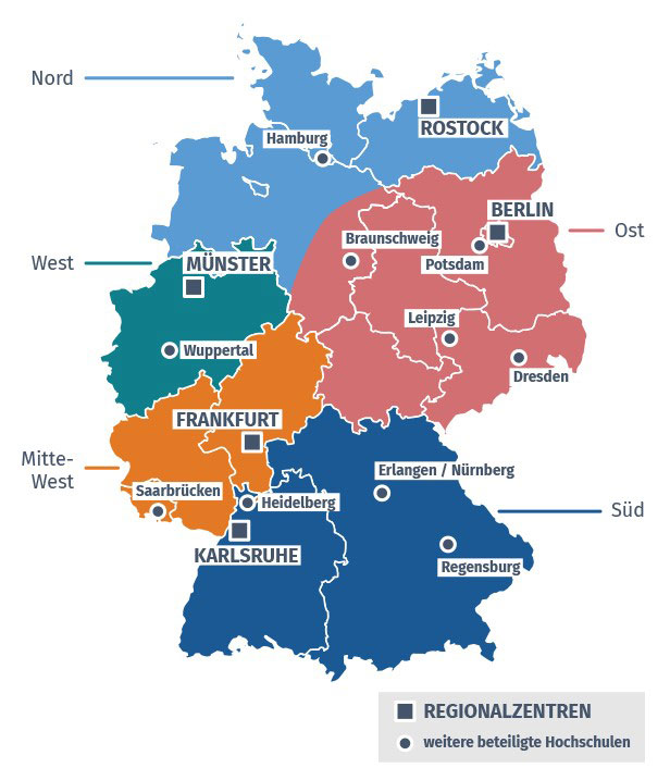 Deutschlandkarte mit Regionalzentren
