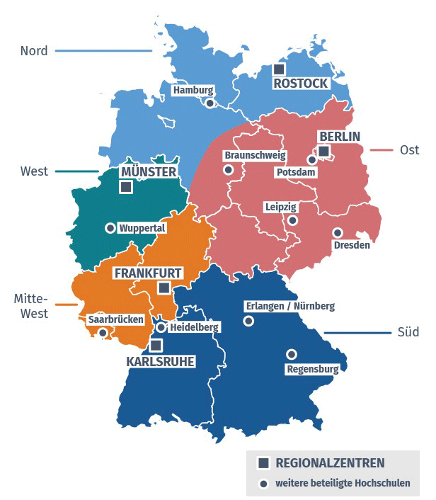 Landkarte mit Regionalzentren